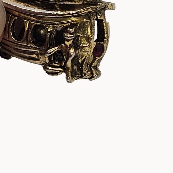 VTG Necklace Brass Tone Trolley Train Box Car Whimsigoth Steampunk Fashion - Picture 8 of 16